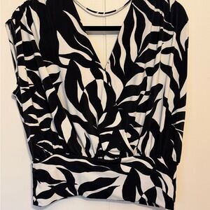 INC International Concepts Black and White Leaf Pattern Blouse